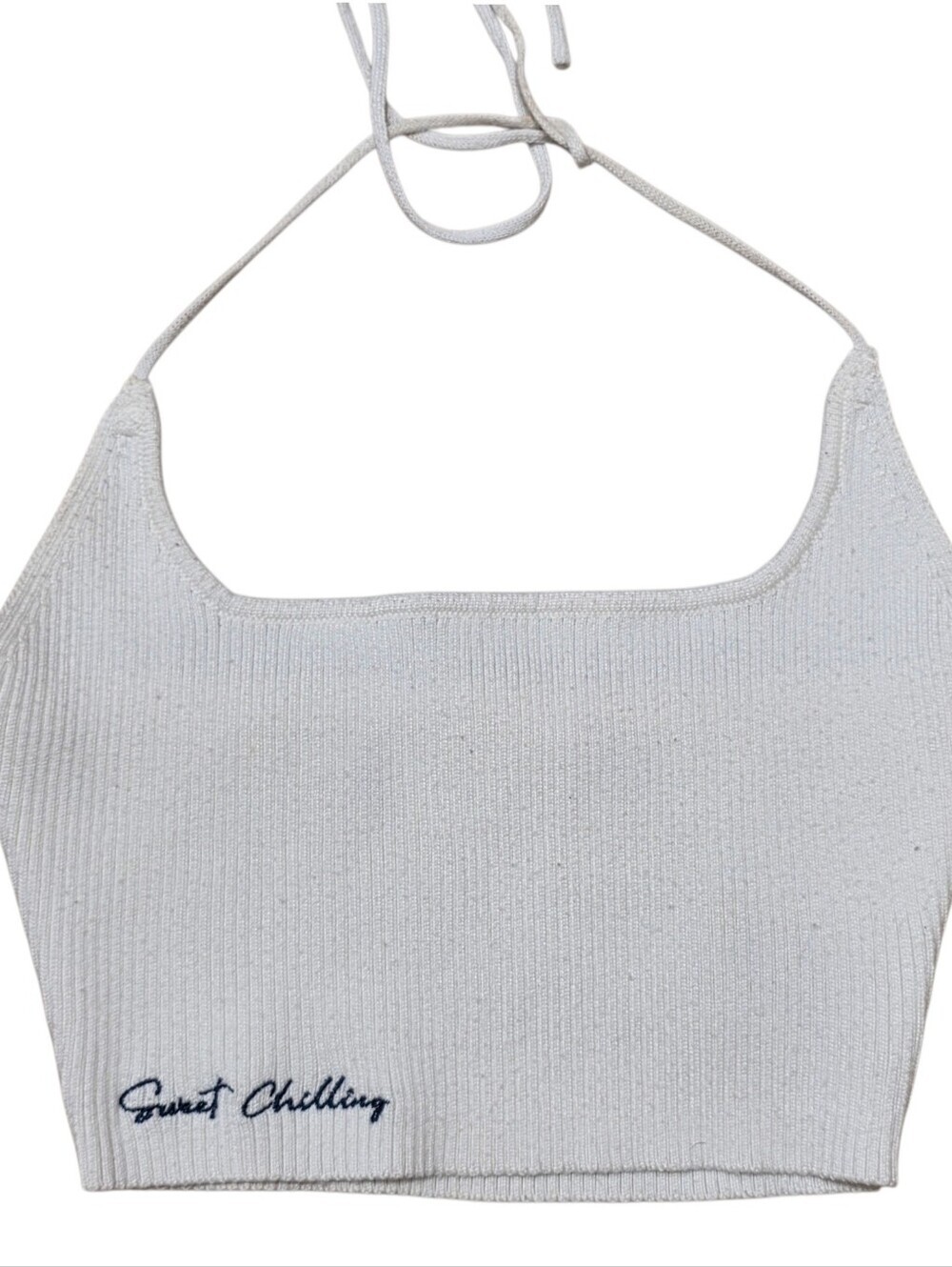 Sweet Chilling square neck cropped ribbed halter top
